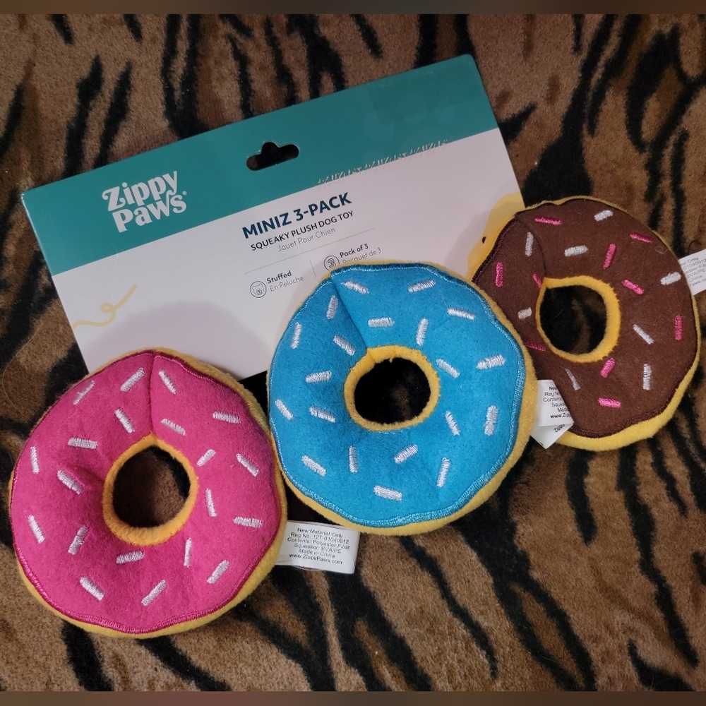 Zippypaws Mini Donuts 3 Pack W Squeak Extra Sm. Ea. New
